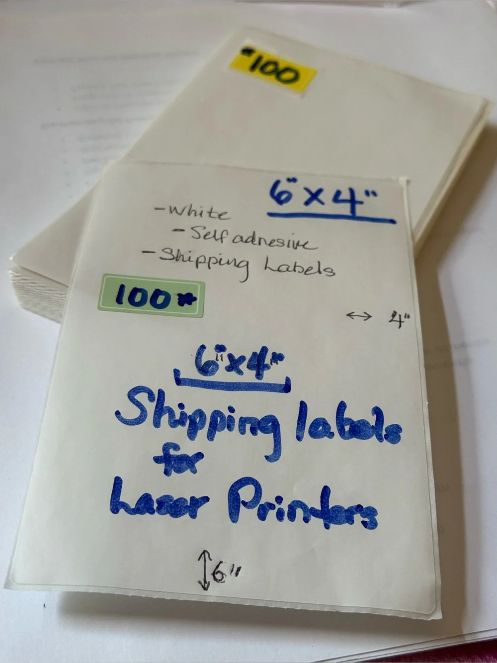 White Shipping Labels for Home Office - Pack of 100 Die-Cut 4x6 Labels, New